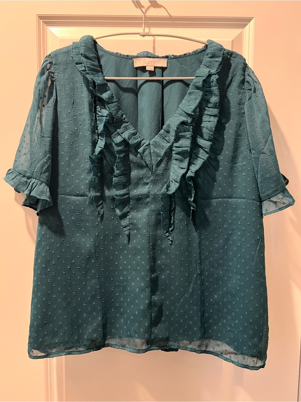 LOFT Ruffle V-Neck Swiss Dot Blouse